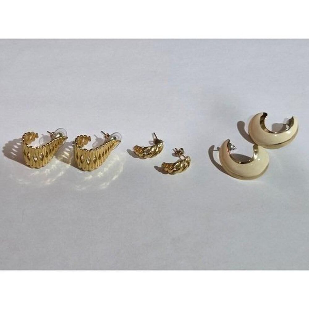 Lot of 3 Beautiful Vintage Gold Tone Hoops